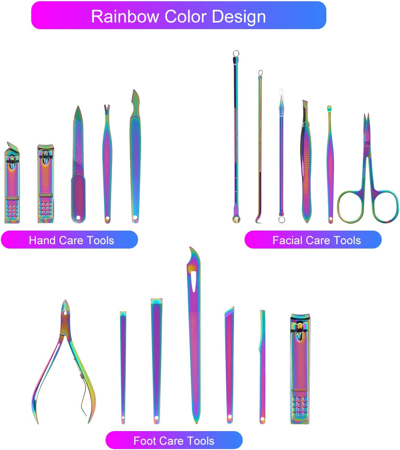 2020 New Rainbow Manicure Kits 18 Pcs Nail Clippers for Women Gift SFYDOM Women's Rainbow Leather Manicure Set (18-RainbowManicure Kits) - Image 8